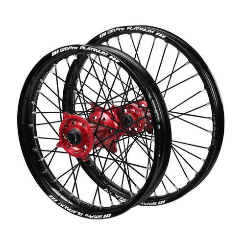 Gas Gas SM Pro Red Hubs / SM Pro Platinum Junior Black Rims / Black Spokes Wheel Set MC 85 2021-2024 (17*1.40 / 14*1.60 OE)
