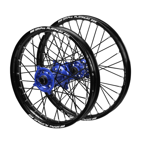 KTM 65 SX 2012-2024 (14*1.60 / 12*1.60) SM Pro Blue Hubs / SM Pro Platinum Junior Black Rims / Black Spokes Wheel Set