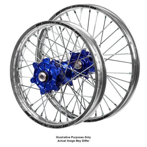BMW F800 Adventure SM Pro Blue Hubs / SM Pro Platinum Silver Rims Wheel Set F 800 GS 2006-2018 (17*3.50 / 17*4.25)