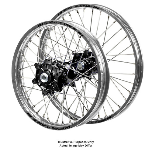BMW F800 Adventure SM Pro Black Hubs / SM Pro Platinum Silver Rims Wheel Set F 800 GS 2006-2018 (17*3.50 / 17*4.25)