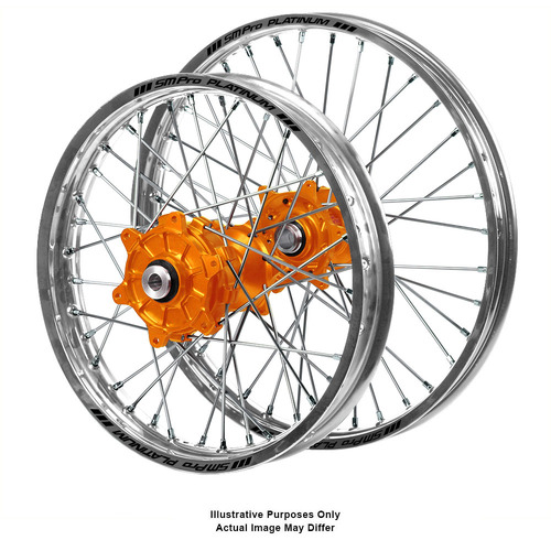 KTM 950-990 Adventure SM Pro Orange Hubs / SM Pro Platinum Silver Rims Wheel Set 950 ADVENTURE 2003-2014 (21*1.85 / 18*4.25)