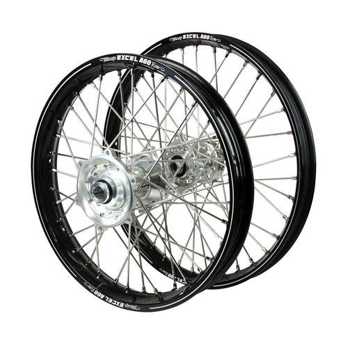 Yamaha Talon Silver Hubs / A60 Black Rims Wheel Set YZ 450 FX 2016-2024 (21*1.6 / 18*2.15 OE)