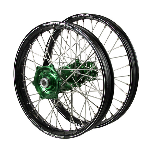 Suzuki Talon Green Hubs / A60 Black Rims Wheel Set DR-Z 400 E 2000-2024 (21*1.6 / 18*2.15 OE)