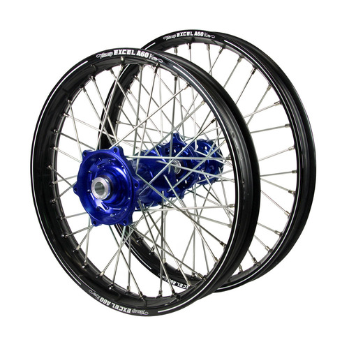 Fantic XE 125 2021-2024 (21*1.60 / 18*2.15 OE) Talon Blue Hubs / A60 Black Rims Wheel Set