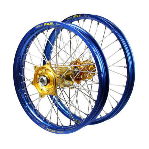 Honda Talon / Excel SNR MX Blue Rims / Gold Hubs Wheel Set