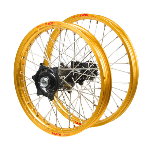 Suzuki RM-Z 250 2007-2026 (21*1.60 / 18*2.15) Talon Black Hubs / Excel Gold Rims Wheel Set