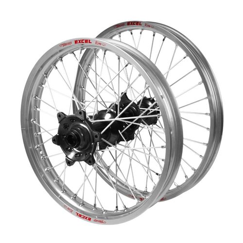 Suzuki RM-Z 250 2007-2026 (21*1.60 / 18*2.15) Talon Black Hubs / Excel Silver Rims Wheel Set