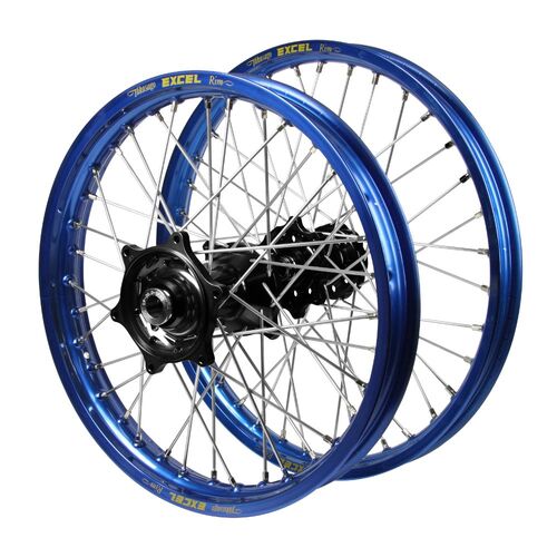Suzuki RM 85 2002-2025 (17*1.40 / 14*1.60 OE) Talon Black Hubs / Excel Junior Blue Rims Wheel Set