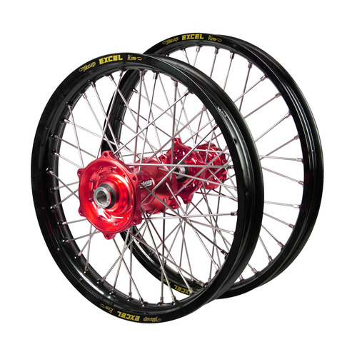 Suzuki Talon / Excel JNR MX Black Rims / Red Hubs Wheel Set