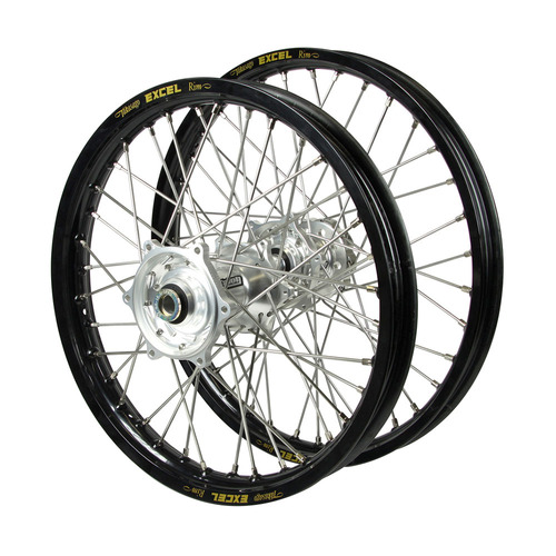 Suzuki Talon / Excel JNR MX Black Rims / Silver Hubs Wheel Set