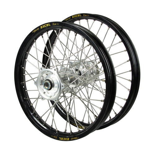 Kawasaki Talon Silver Hubs / Excel Junior Black Rims Wheel Set KX 85 2002-2024 (17*1.40 / 14*1.60 OE)