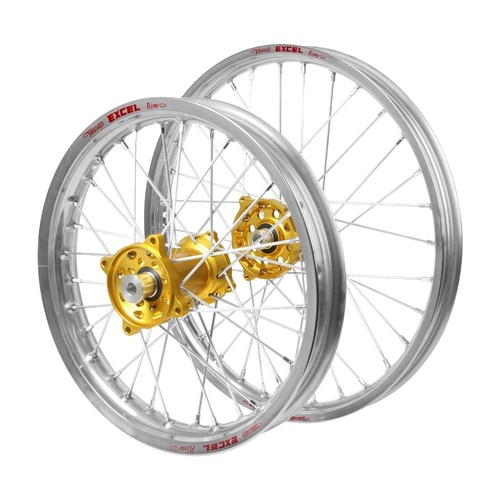 Kawasaki KX 85 2001-2026 (17*1.40 / 14*1.60 OE) Talon Gold Hubs / Excel Junior Silver Rims Wheel Set