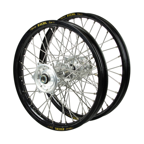 Yamaha Talon Silver Hubs / Excel Black Rims Wheel Set WR 250 F 2002-2019 (21*1.6 / 18*2.15 OE)