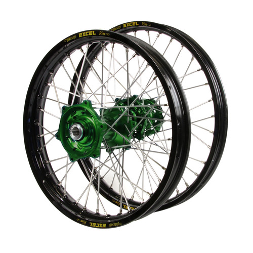 Kawasaki Talon Green Hubs / Excel Junior Black Rims Wheel Set KX 85 2002-2024 (17*1.40 / 14*1.60 OE)