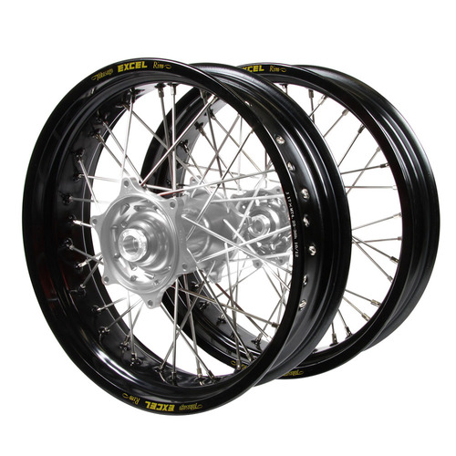 Honda Talon Silver Hubs / Excel Black Rims Supermotard Wheel Set CR 125 R 2002-2007 (17*3.50 / 17*4.25)
