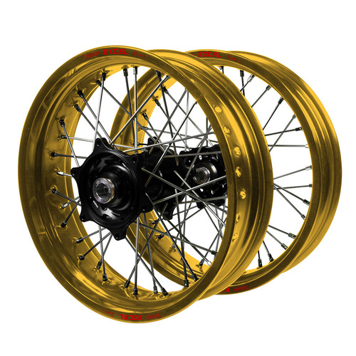 Honda Talon Black Hubs / Excel Gold Rims Supermotard Wheel Set CR 125 R 2002-2007 (17*3.50 / 17*4.25)