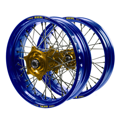 Suzuki Talon Gold Hubs / Excel Blue Rims Supermotard Wheel Set