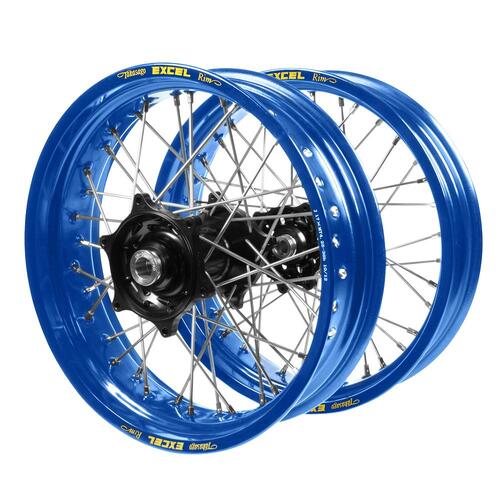 Suzuki Talon Black Hubs / Excel Blue Rims Supermotard Wheel Set DR-Z 400 E 2000-2024 (17*3.50 / 17*4.25)