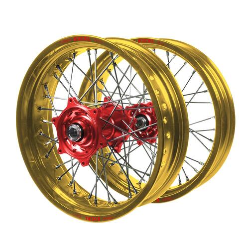 Suzuki Talon Red Hubs / Excel Gold Rims Supermotard Wheel Set DR-Z 400 E 2000-2024 (17*3.50 / 17*4.25)