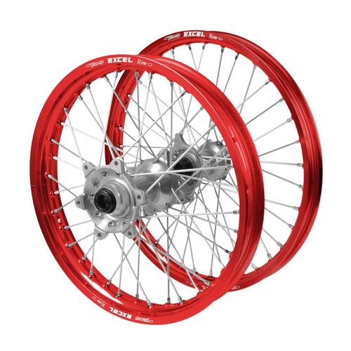 Honda Talon Silver Hubs / Excel Red Rims Wheel Set