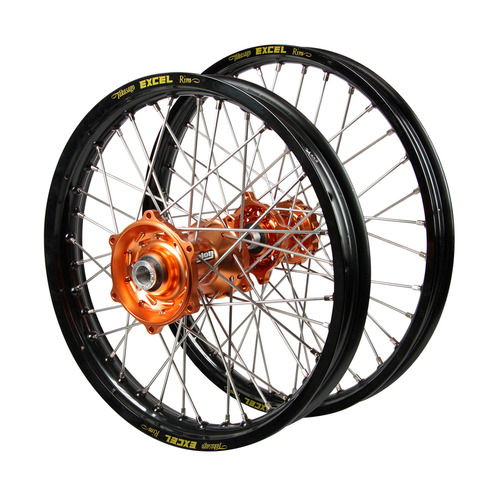 KTM Talon Orange Hubs / Excel Black Rims Wheel Set 525 SX-F 2003-2006 (21*1.60 / 18*2.15)