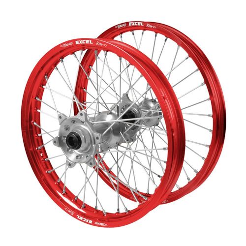 Honda Talon Silver Hubs / Excel Red Rims Wheel Set CRF 450 X 2005-2017 (21*1.6 / 19*2.15)