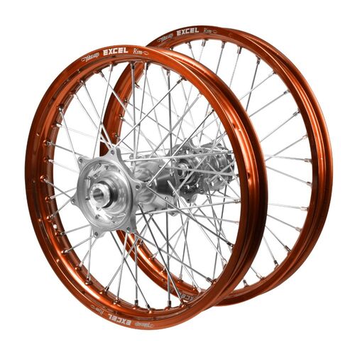 KTM Talon Silver Hubs / Excel Junior Orange Rims Wheel Set 85 SX 2012-2020 (17*1.40 / 14*1.60 OE)