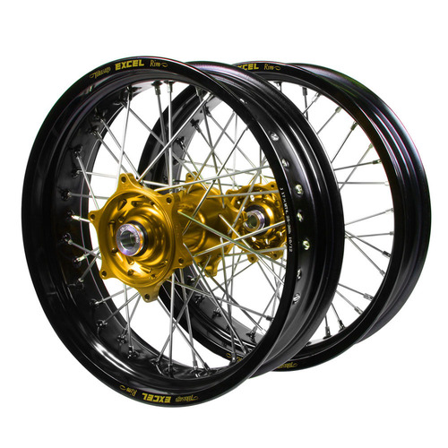 Fantic Talon Gold Hubs / Excel Black Rims Supermotard Wheel Set XEF 250 2021-2024 (17*3.50 / 17*4.25)