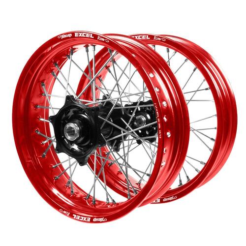 Gas Gas Talon Black Hubs / Excel Red Rims Supermotard Wheel Set EC 250 2021-2023 (17*3.50 / 17*4.25)