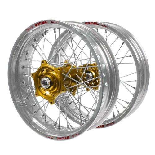 Gas Gas Talon Gold Hubs / Excel Silver Rims Supermotard Wheel Set EC 250 2021-2023 (17*3.50 / 17*4.25)