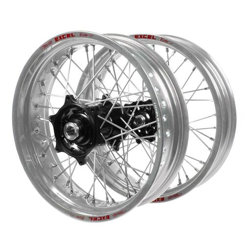 Gas Gas Talon Black Hubs / Excel Silver Rims Supermotard Wheel Set EC 250 2021-2023 (17*3.50 / 17*4.25)