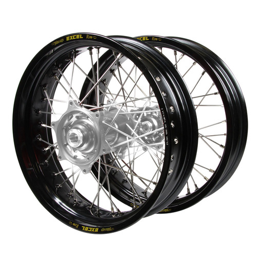 Gas Gas Talon Silver Hubs / Excel Black Rims Dirt Track Wheel Set MC 125 2021-2023 (19*2.15/ 19*2.50)