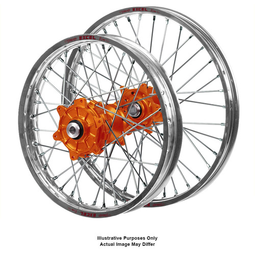 KTM 790-1090-1190-1290 Adventure Silver Excel Rims / Orange Talon Hubs Wheel Set
