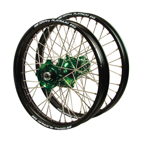 Kawasaki Talon / Platinum JNR MX Black Rims / Green Hubs Wheel Set
