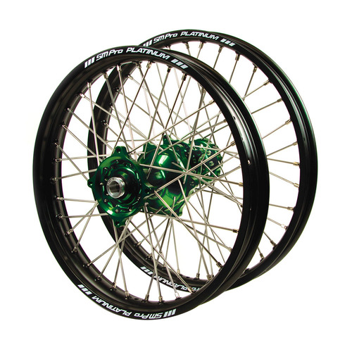 Kawasaki Talon Green Hubs / SM Pro Platinum Junior Black Rims Wheel Set KX 80 1993-2017 (17*1.4 / 14*1.6)