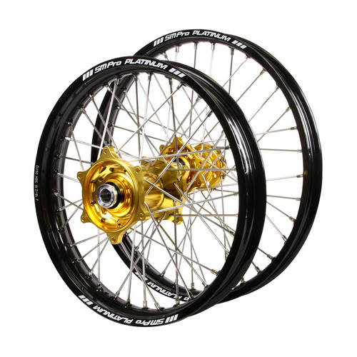 Kawasaki Talon Gold Hubs / SM Pro Platinum Junior Black Rims Wheel Set KX 80 1993-2017 (17*1.4 / 14*1.6)