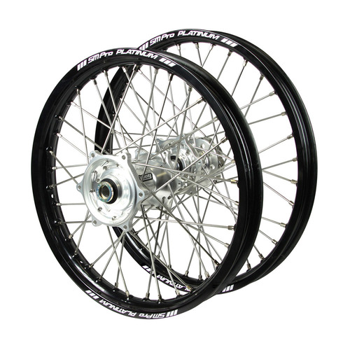 Kawasaki Talon Silver Hubs / SM Pro Platinum Junior Black Rims Wheel Set KX 80 1993-2017 (17*1.4 / 14*1.6)