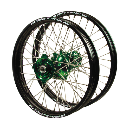 Kawasaki Talon Green Hubs / SM Pro Platinum Black Rims Wheel Set
