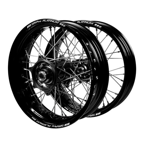 Honda Talon Black Hubs / SM Pro Platinum Black Rims Supermotard Wheel Set CR 125 R 2002-2007 (17*3.50 / 17*4.25)