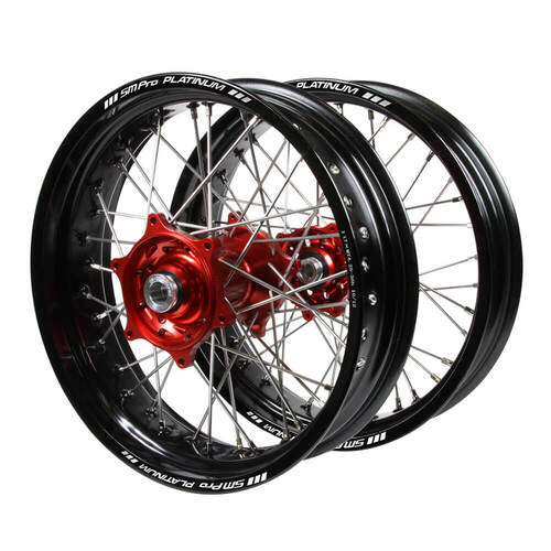 Honda Talon Red Hubs / SM Pro Platinum Black Rims Supermotard Wheel Set CR 125 R 2002-2007 (17*3.50 / 17*4.25)