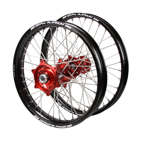 Suzuki Talon Red Hubs / SM Pro Platinum Black Rims Wheel Set DR-Z 400 E 2000-2017 (21 / 18*2.15)