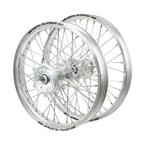 Suzuki Talon Silver Hubs / SM Pro Platinum Silver Rims Wheel Set DR-Z 400 E 2000-2017 (21 / 18*2.15)