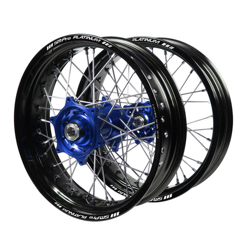 Suzuki Talon Blue Hubs / SM Pro Platinum Black Rims Supermotard Wheel Set