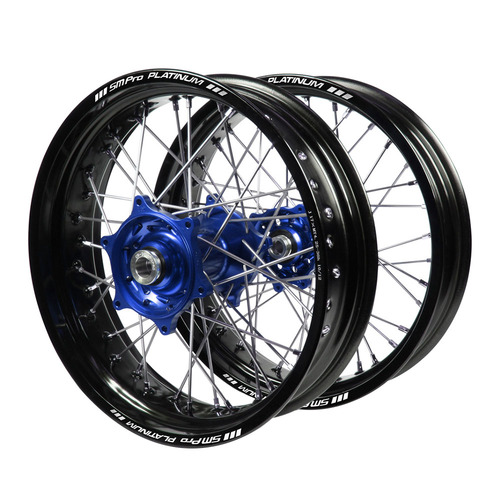 Honda Talon Blue Hubs / SM Pro Platinum Black Rims Supermotard Wheel Set CR 125 R 2002-2007 (17*3.50 / 17*4.25)
