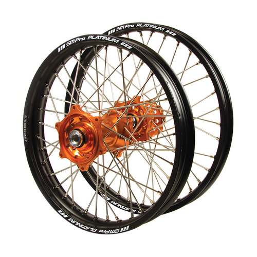KTM Talon Orange Hubs / SM Pro Platinum Black Rims Wheel Set 350 SX 2003-2012 (21 / 19*2.15)