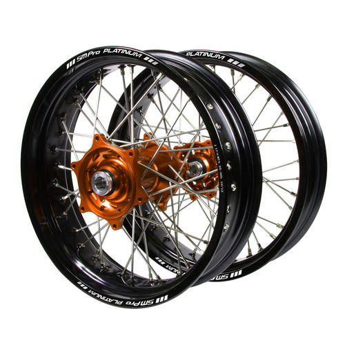 KTM Talon Orange Hubs / SM Pro Platinum Black Rims Supermotard Wheel Set 350 SX 2013-2014 (17*3.50 / 17*4.25)