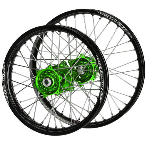 Suzuki Talon Green Hubs / Talon Black Rims Wheel Set DR-Z 400 E 2000-2019 (21*1.6 / 18*2.15)