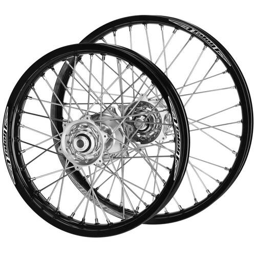 Suzuki RM-Z 250 2007-2026 (21*1.60 / 18*2.15) Talon Silver Hubs / Talon Black Rims Wheel Set